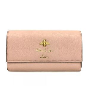 GUCCI Animarier Bee Leather Long Bifold Wallet Pink